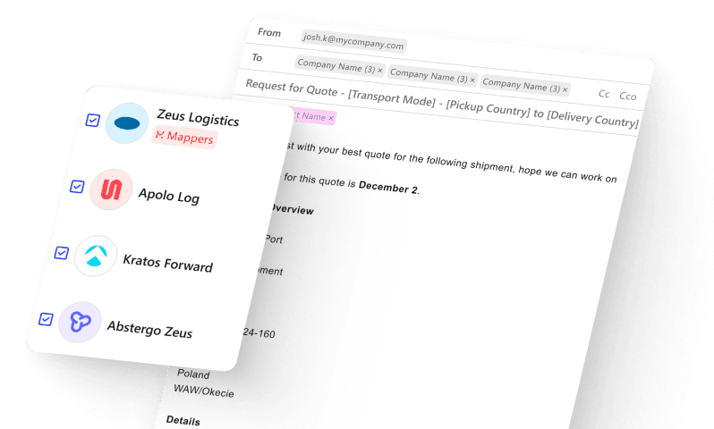 Select partners and send bulk quote request emails